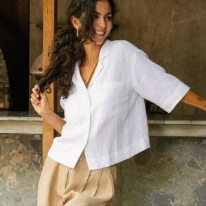 Magaschoni Linen Oversized Button Up Blouse | M
